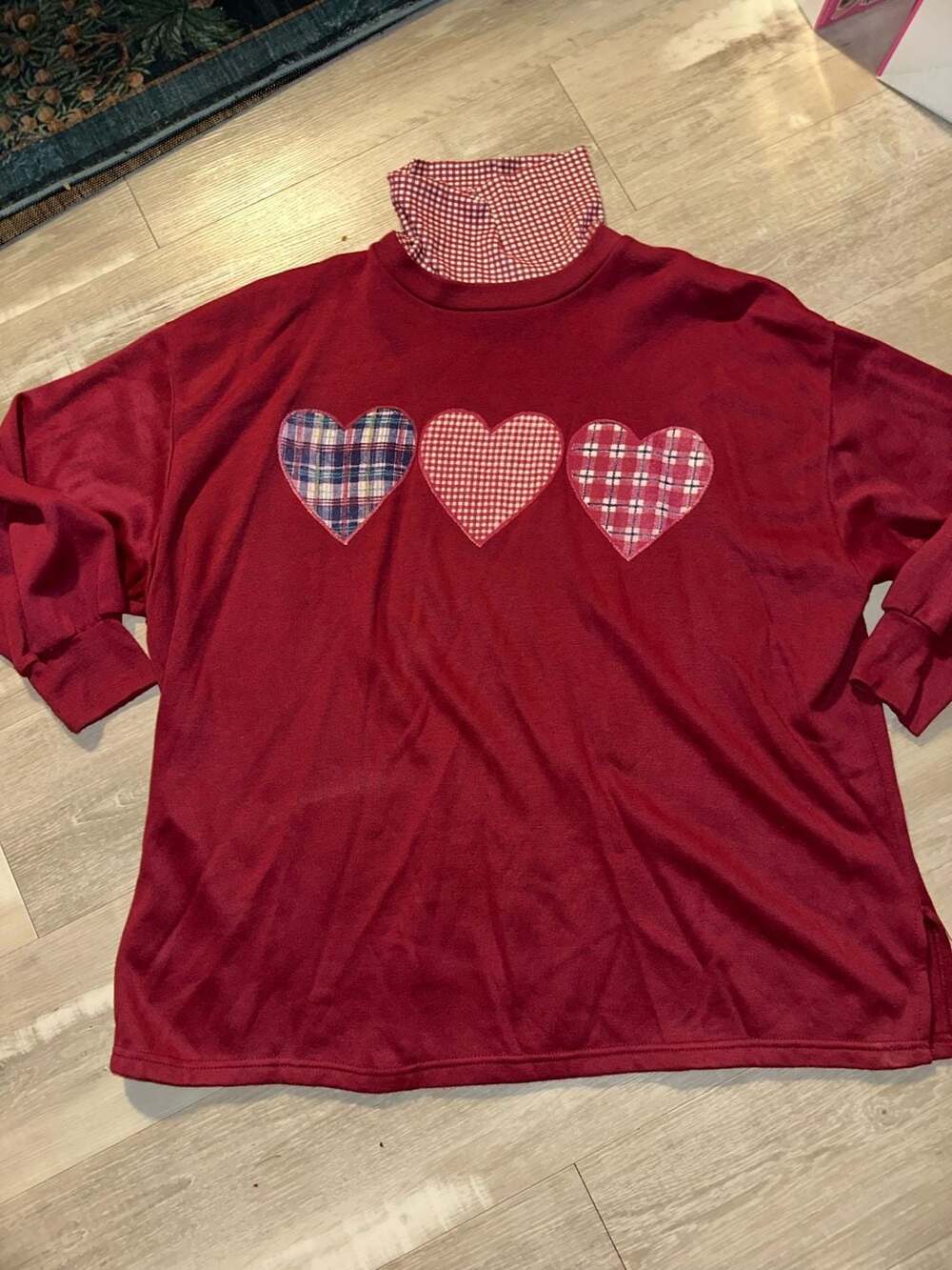 Separate Issue Sweatshirt Red Plaid Gingham Hearts